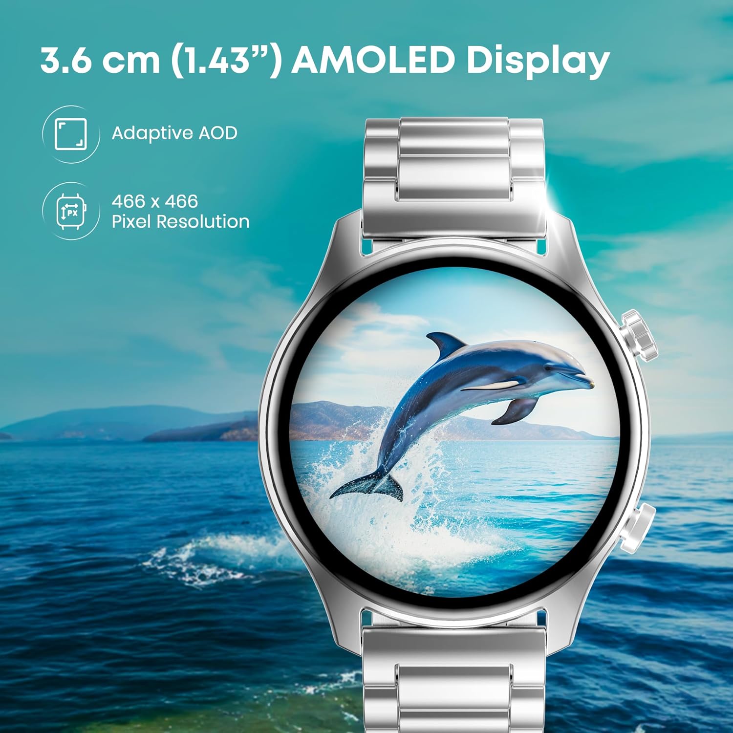 81UJ4KWiIkL._SL1500_ Fastrack Astor FR2 Pro 1.43" AMOLED Stainless Steel Smart Watch with SpO2, Heart Rate, BT Calling, Adaptive AOD, Functional Crown, AI Voice Assistant – Smartwatch for Stylish Professionals (Black) - Image 2